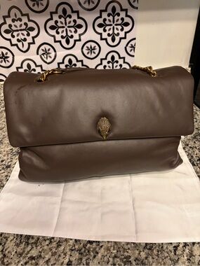 Kurt Geiger Brown Leather Shoulder Flap Bag with Gold Hardware
